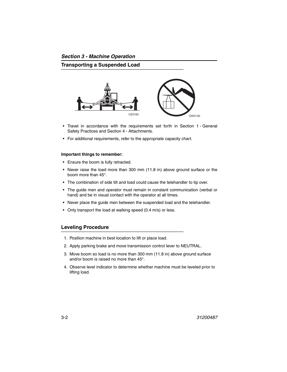 Transporting a suspended load, Leveling procedure | JLG 4009 Suspended Load Supplement Operator Manual User Manual | Page 34 / 46