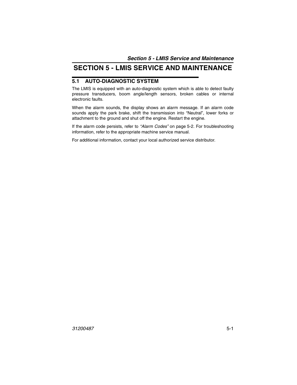 Section 5 - lmis service and maintenance, 1 auto-diagnostic system, 1 auto-diagnostic system -1 | JLG 4009 Suspended Load Supplement Operator Manual User Manual | Page 43 / 46