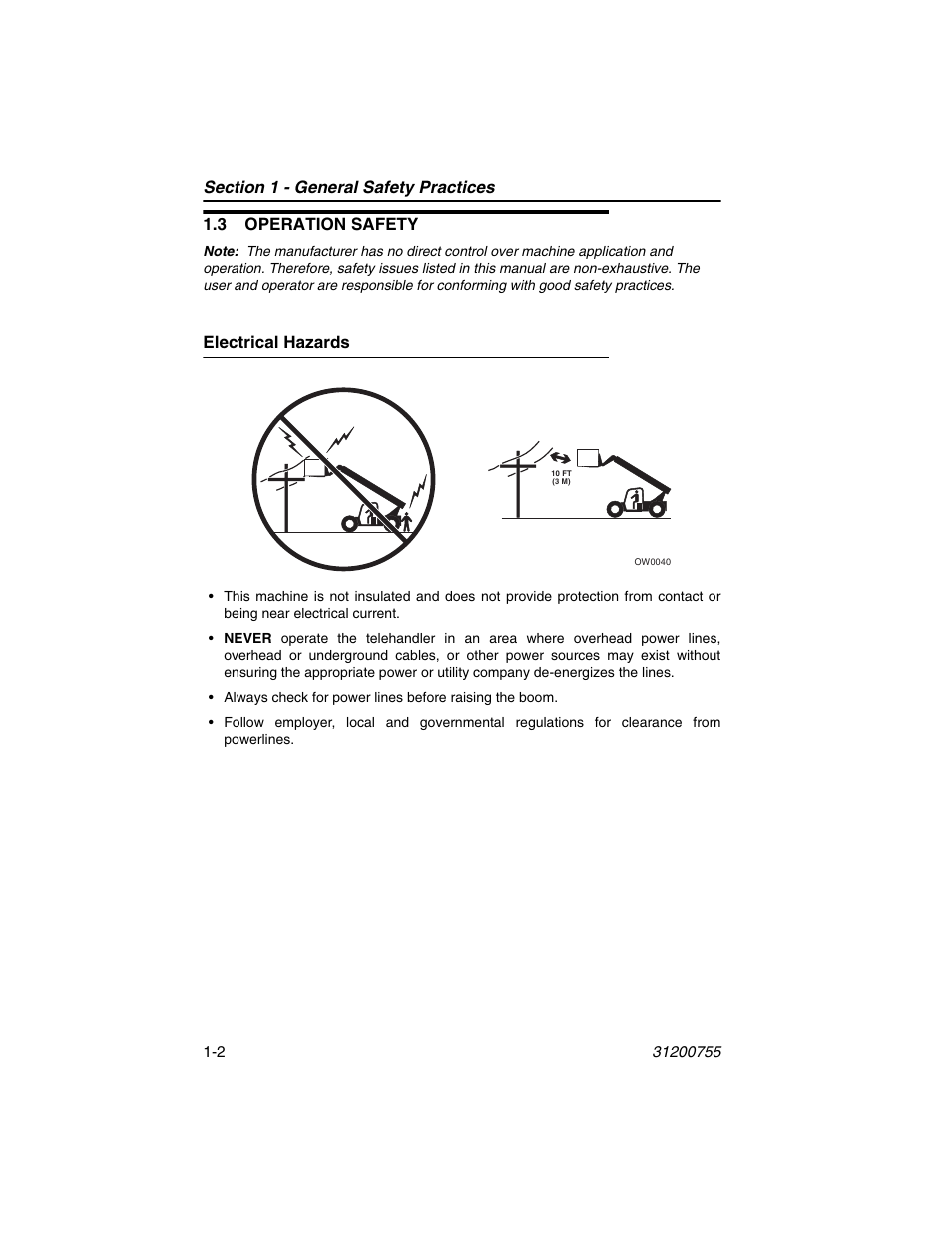 3 operation safety, Electrical hazards, 3 operation safety -2 | Electrical hazards -2 | JLG 4017PS Operator Manual User Manual | Page 14 / 202