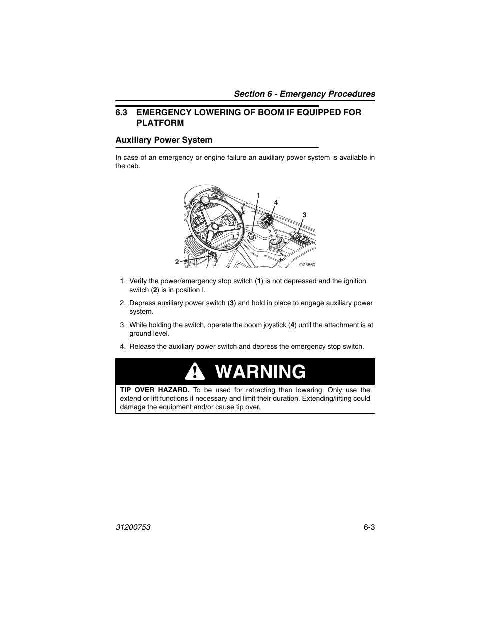 Auxiliary power system, Auxiliary power system -3, Warning | JLG 4017PS Operator Manual User Manual | Page 151 / 202