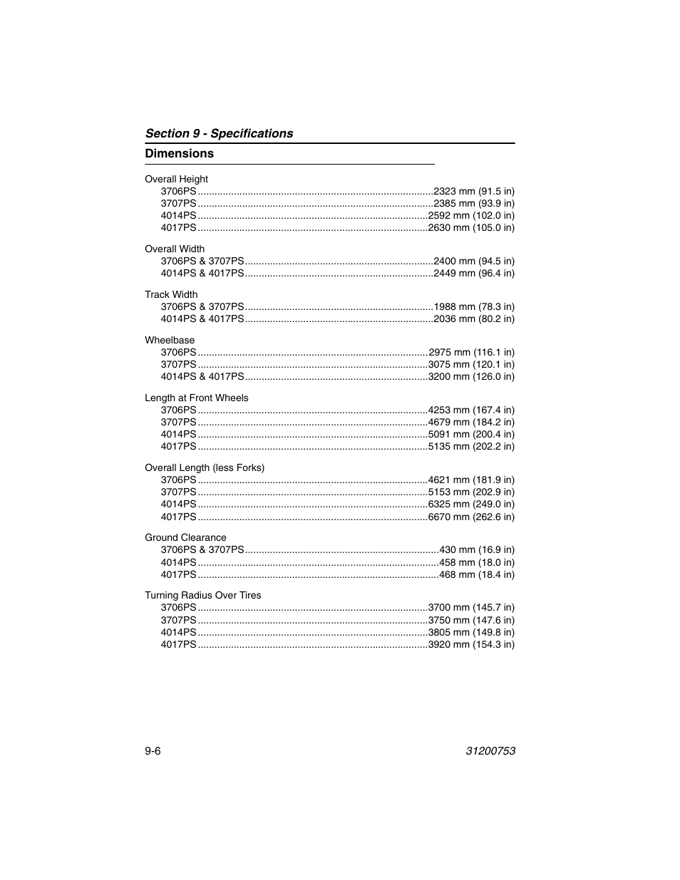 Dimensions, Dimensions -6 | JLG 4017PS Operator Manual User Manual | Page 188 / 202