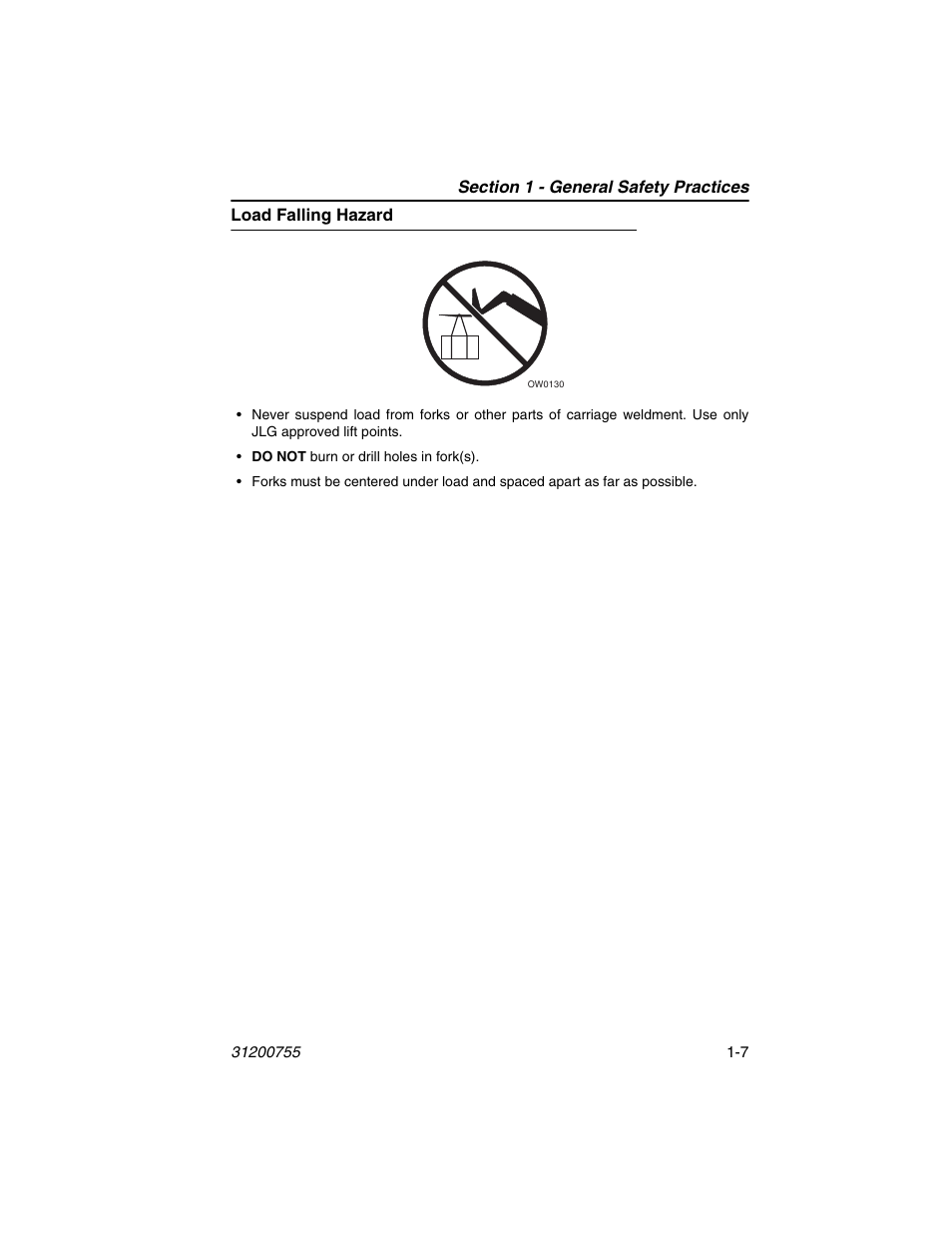 Load falling hazard, Load falling hazard -7 | JLG 4017PS Operator Manual User Manual | Page 19 / 202