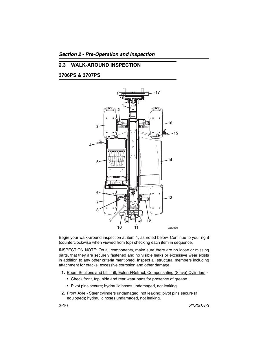 3 walk-around inspection, 3706ps & 3707ps, 3 walk-around inspection -10 | 3706ps & 3707ps -10 | JLG 4017PS Operator Manual User Manual | Page 36 / 202