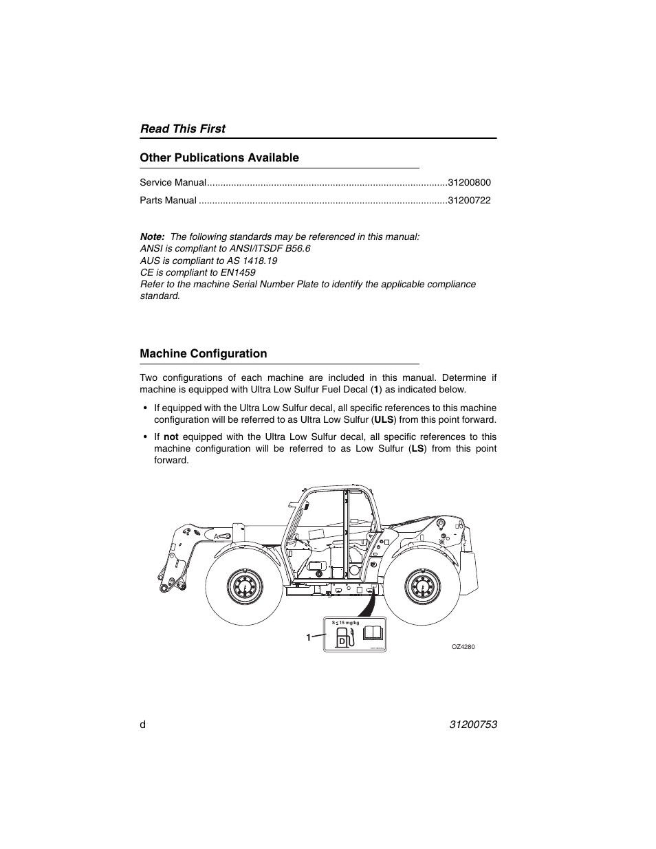 Read this first, Other publications available, Machine configuration | JLG 4017PS Operator Manual User Manual | Page 6 / 202