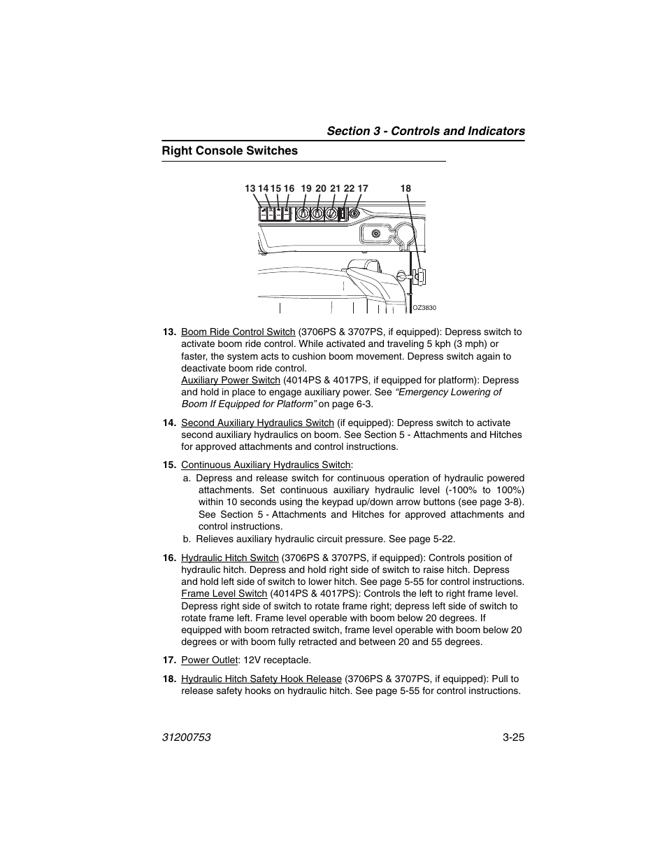 Right console switches, Right console switches -25 | JLG 4017PS Operator Manual User Manual | Page 69 / 202