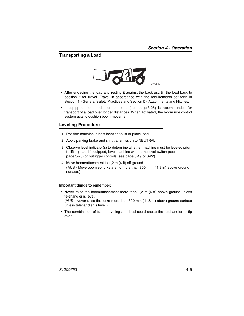 Transporting a load, Leveling procedure, Transporting a load -5 leveling procedure -5 | JLG 4017PS Operator Manual User Manual | Page 85 / 202