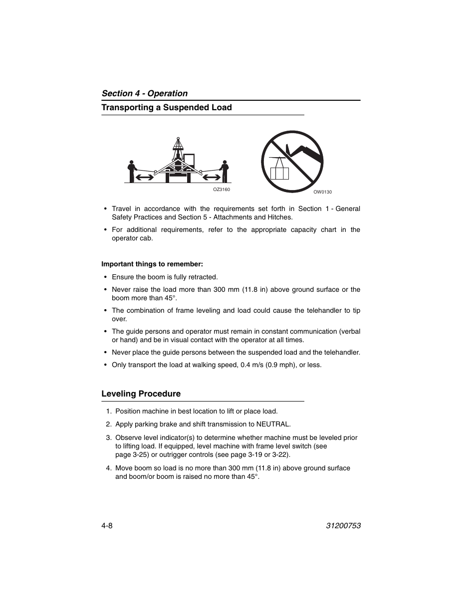 Transporting a suspended load, Leveling procedure | JLG 4017PS Operator Manual User Manual | Page 88 / 202