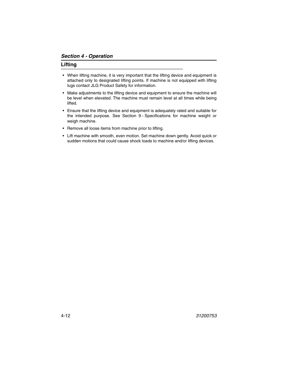 Lifting, Lifting -12 | JLG 4017PS Operator Manual User Manual | Page 92 / 202