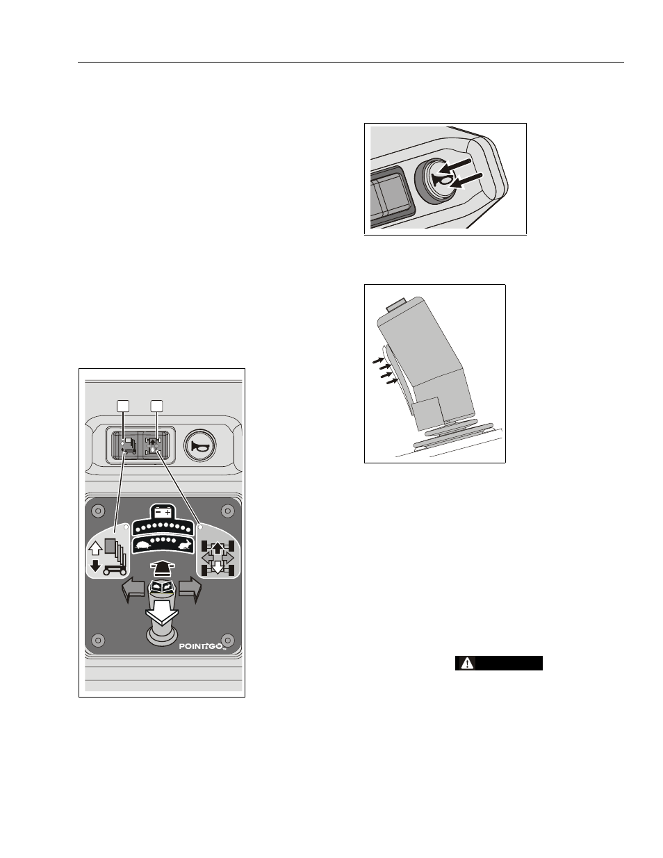 Drive/lift mode selector switch, Horn button, Joystick function enable lever | Multifunction joystick control, Warning | JLG DVSP Series Operator Manual User Manual | Page 33 / 62