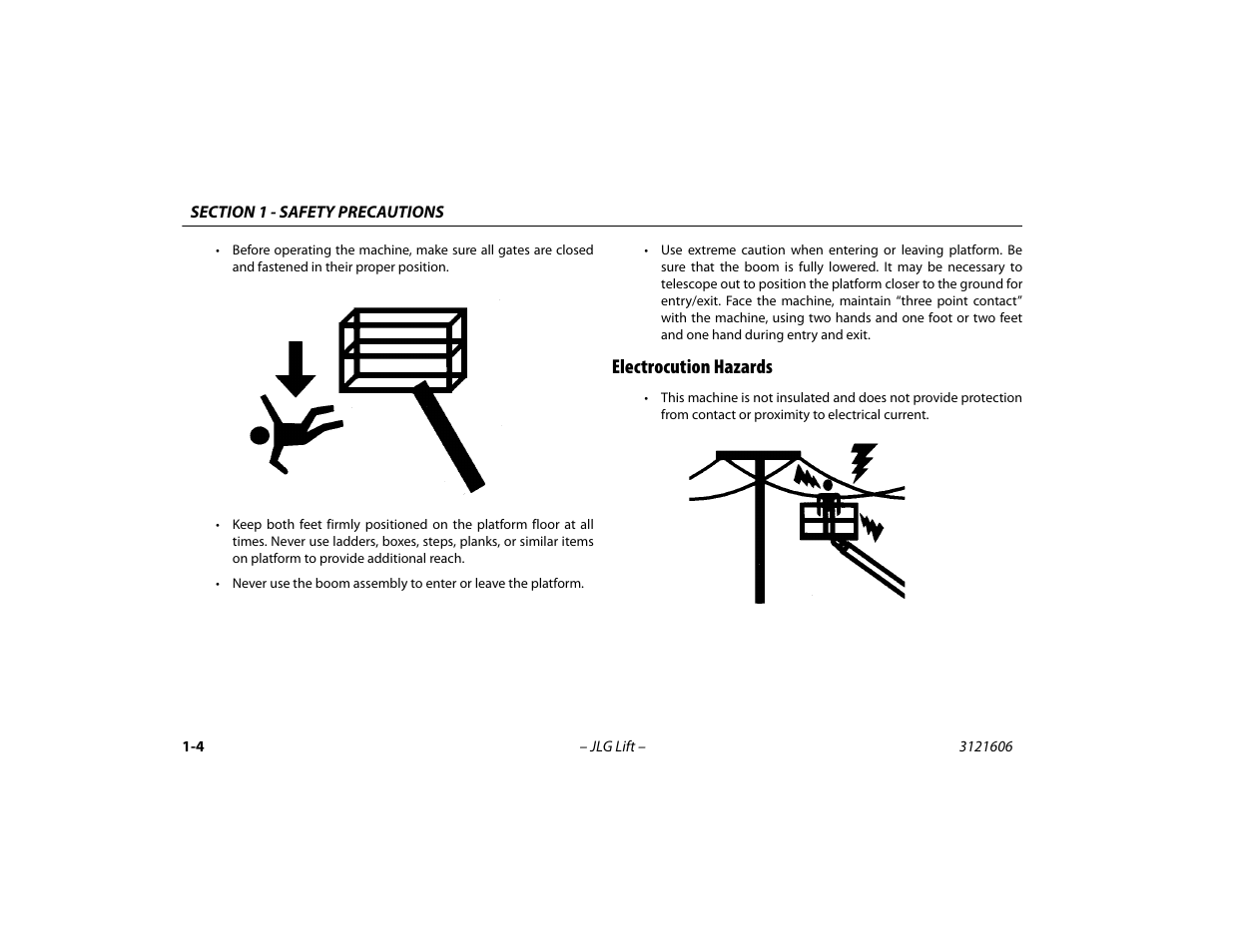 Electrocution hazards, Electrocution hazards -4 | JLG 600SC_660SJC Operator Manual User Manual | Page 14 / 104