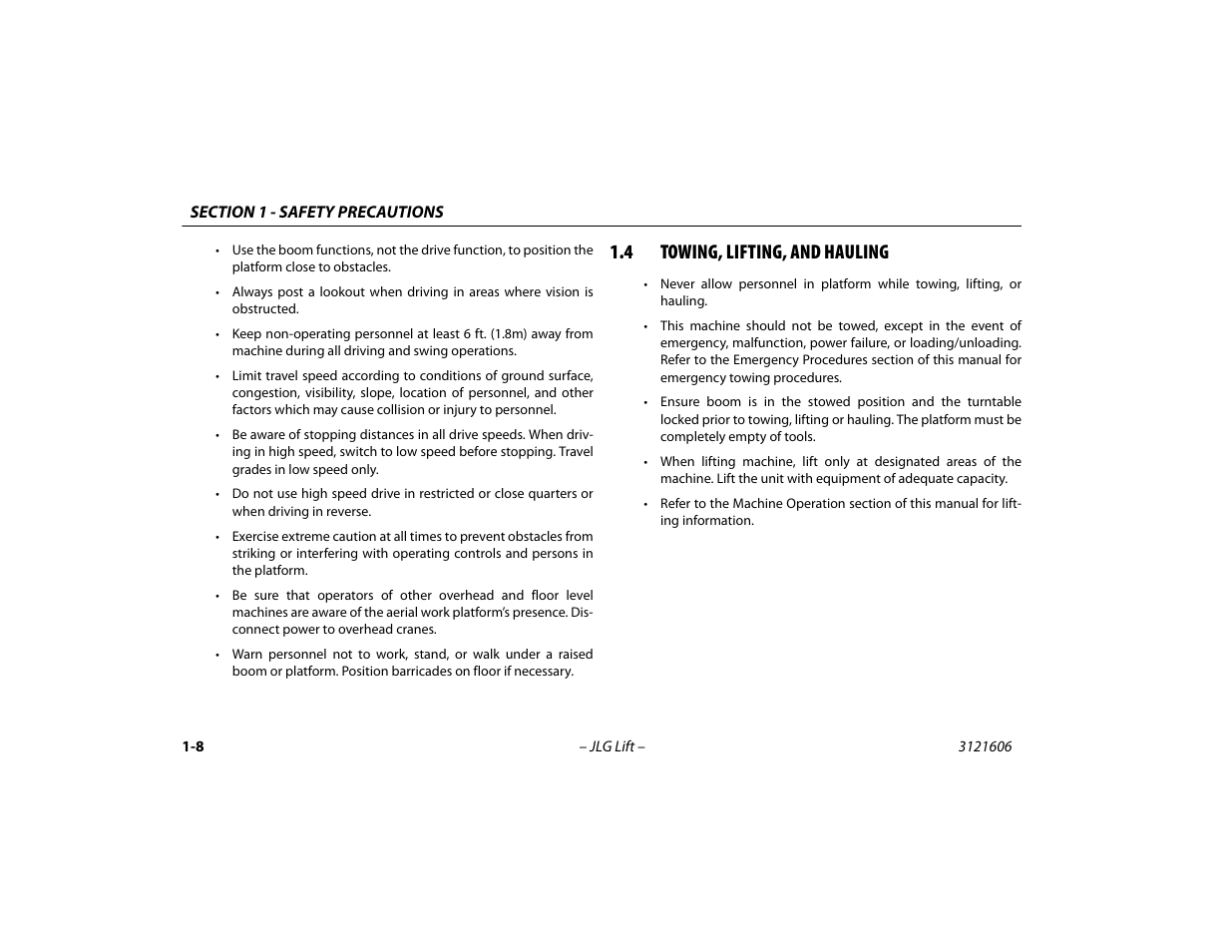 4 towing, lifting, and hauling, Towing, lifting, and hauling -8 | JLG 600SC_660SJC Operator Manual User Manual | Page 18 / 104