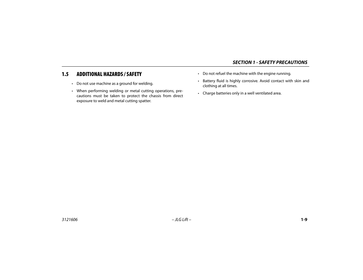 5 additional hazards / safety, Additional hazards / safety -9 | JLG 600SC_660SJC Operator Manual User Manual | Page 19 / 104