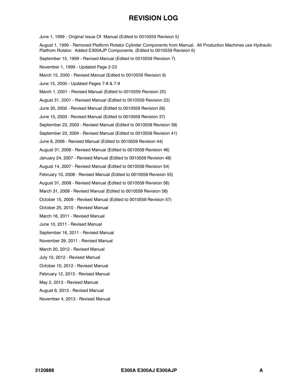 Revision log | JLG E300 Parts Manual User Manual | Page 3 / 198