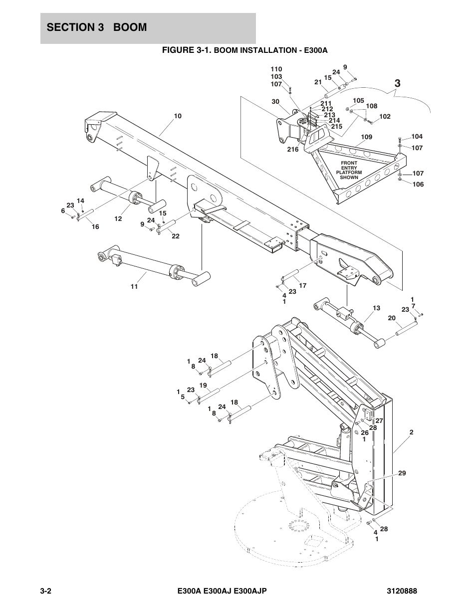Figure 3-1. boom installation - e300a, Figure 3-1 | JLG E300 Parts Manual User Manual | Page 72 / 198