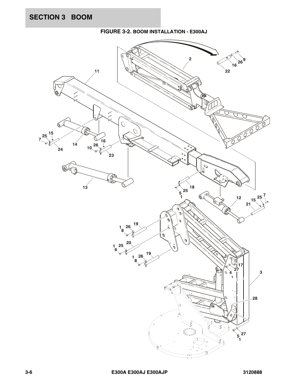 Figure 3-2. boom installation - e300aj, Figure 3-2 | JLG E300 Parts Manual User Manual | Page 76 / 198