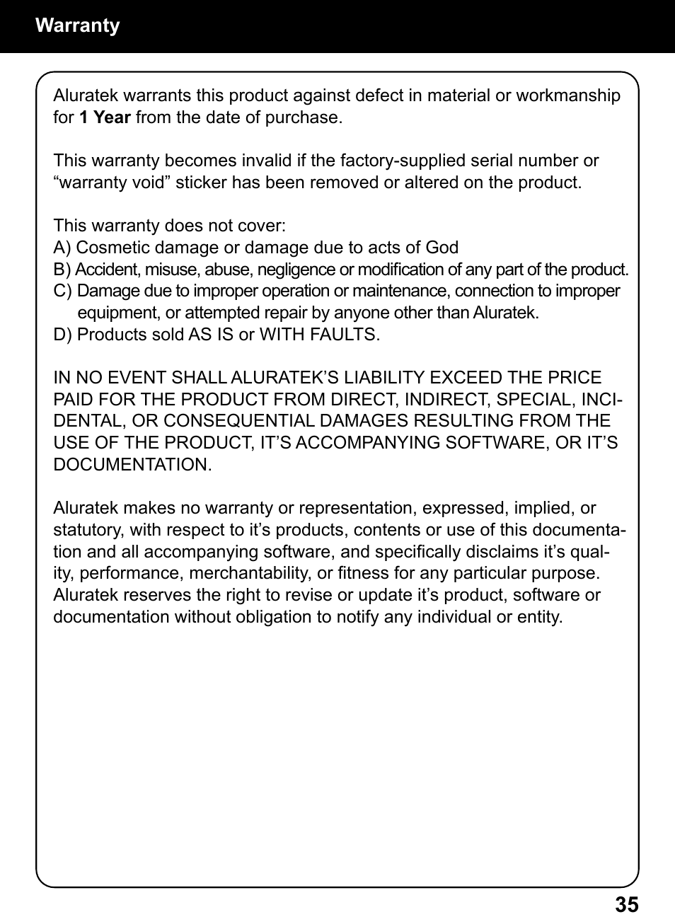 Aluratek AEBK02FB User Manual | Page 35 / 36