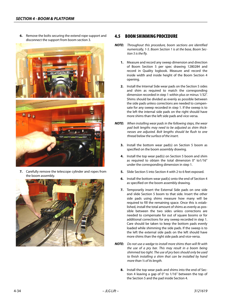 5 boom shimming procedure, Boom shimming procedure -34 | JLG 1850SJ Service Manual User Manual | Page 120 / 452