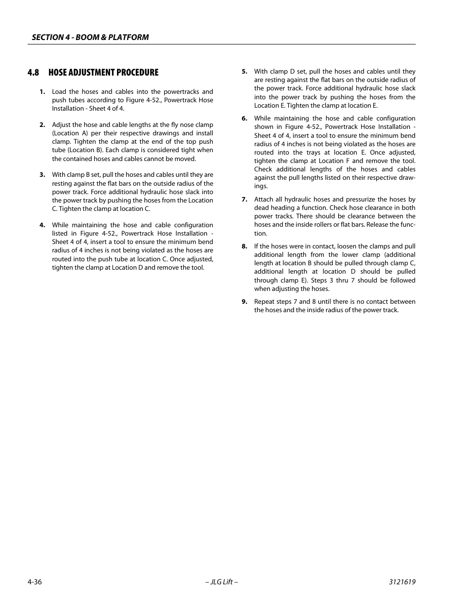 8 hose adjustment procedure, Hose adjustment procedure -36 | JLG 1850SJ Service Manual User Manual | Page 122 / 452