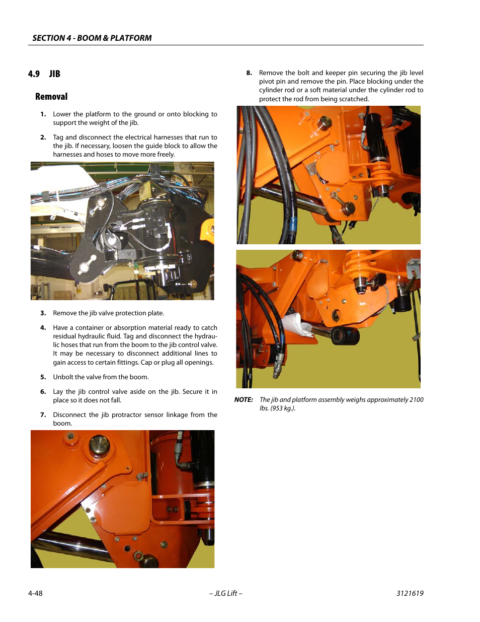 9 jib, Removal, Jib -48 | Removal -48, 9 jib removal | JLG 1850SJ Service Manual User Manual | Page 134 / 452