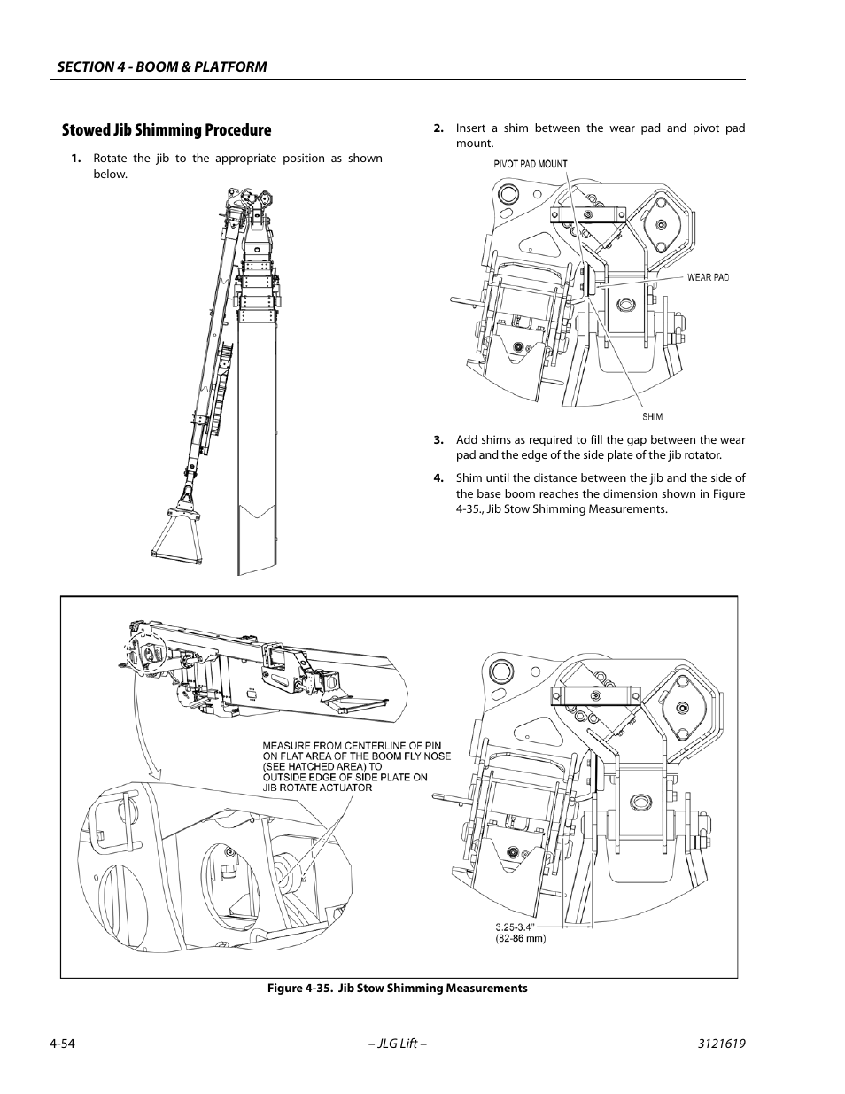 Stowed jib shimming procedure, Stowed jib shimming procedure -54, Jib stow shimming measurements -54 | JLG 1850SJ Service Manual User Manual | Page 140 / 452