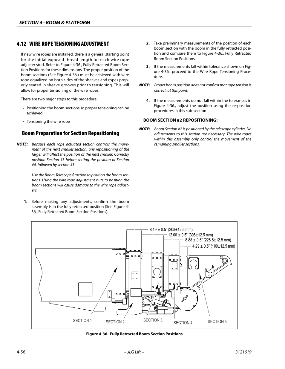 12 wire rope tensioning adjustment, Boom preparation for section repositioning, Wire rope tensioning adjustment -56 | Boom preparation for section repositioning -56, Fully retracted boom section positions -56 | JLG 1850SJ Service Manual User Manual | Page 142 / 452