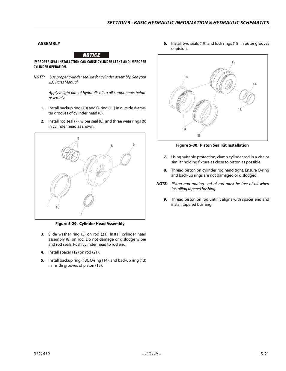 Cylinder head assembly -21, Piston seal kit installation -21 | JLG 1850SJ Service Manual User Manual | Page 191 / 452