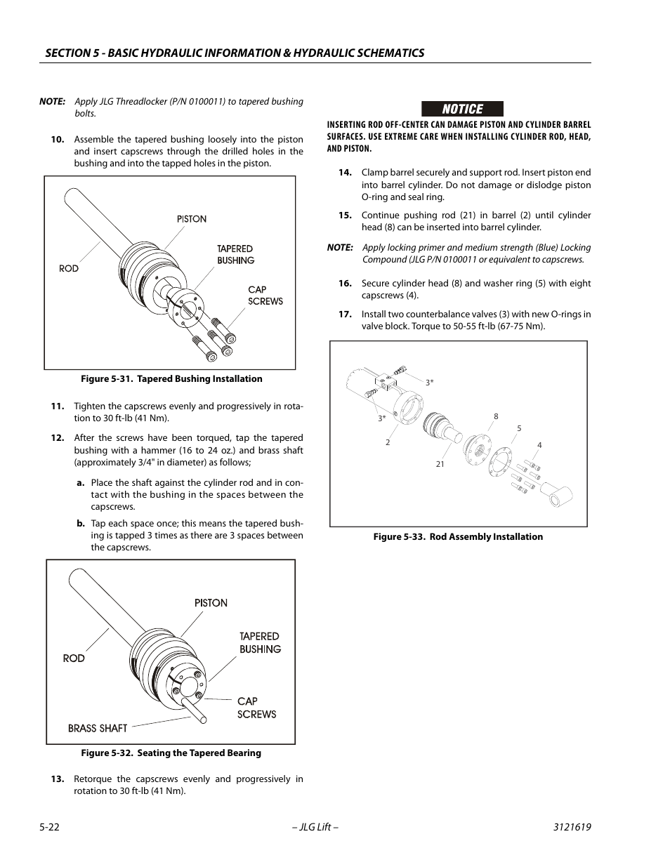 Tapered bushing installation -22, Seating the tapered bearing -22, Rod assembly installation -22 | JLG 1850SJ Service Manual User Manual | Page 192 / 452