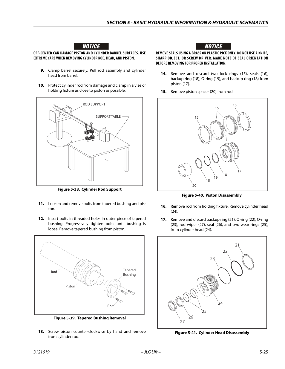 Cylinder rod support -25, Tapered bushing removal -25, Piston disassembly -25 | Cylinder head disassembly -25 | JLG 1850SJ Service Manual User Manual | Page 195 / 452