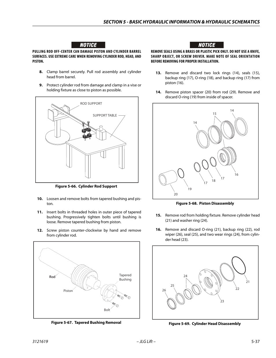 Cylinder rod support -37, Tapered bushing removal -37, Piston disassembly -37 | Cylinder head disassembly -37 | JLG 1850SJ Service Manual User Manual | Page 207 / 452