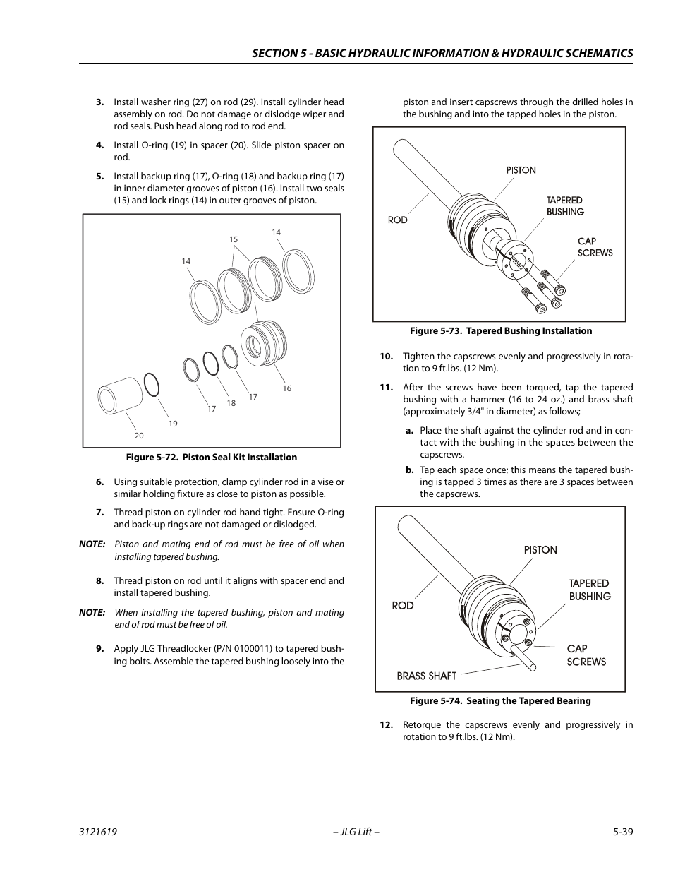 Piston seal kit installation -39, Tapered bushing installation -39, Seating the tapered bearing -39 | JLG 1850SJ Service Manual User Manual | Page 209 / 452