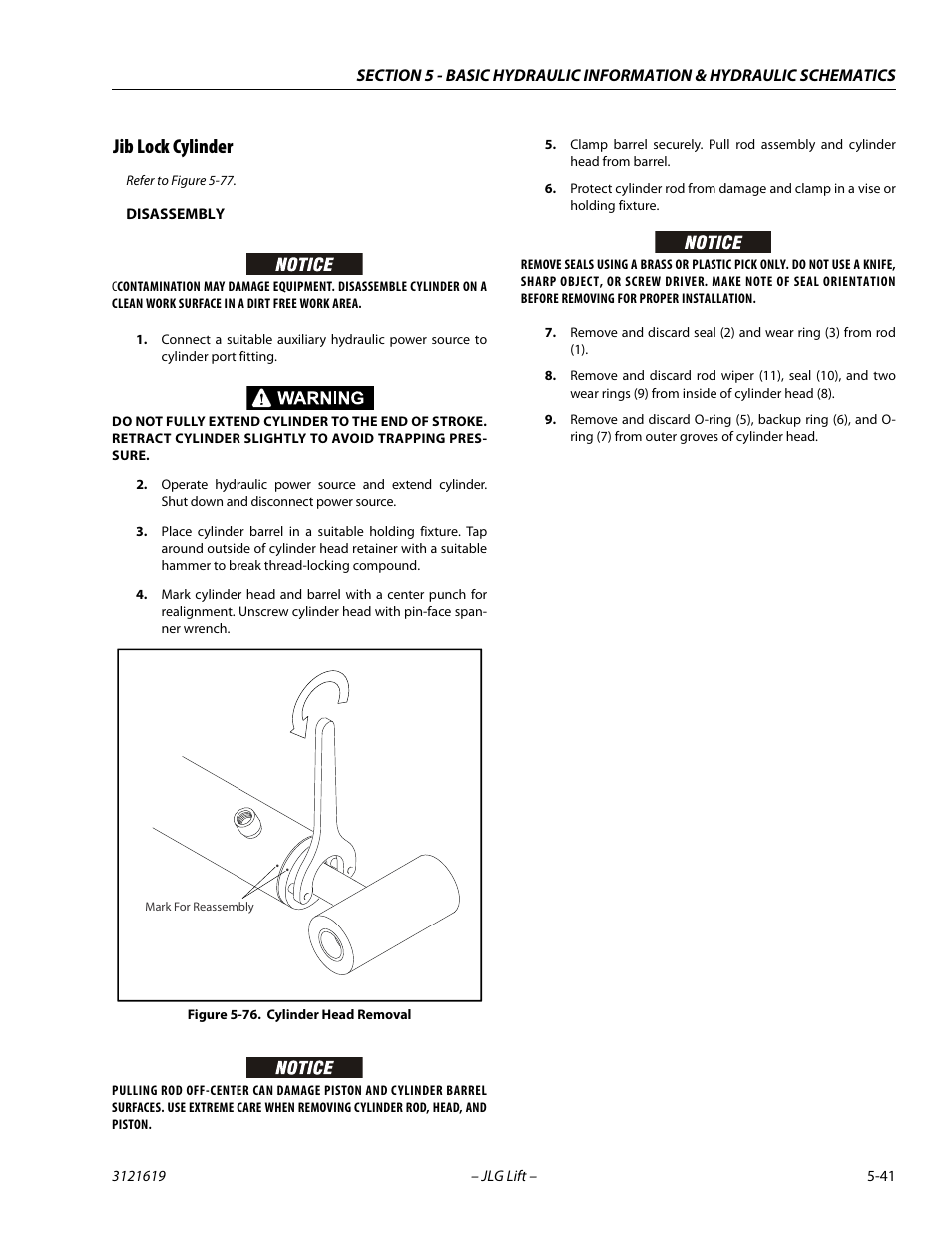 Jib lock cylinder, Jib lock cylinder -41, Cylinder head removal -41 | JLG 1850SJ Service Manual User Manual | Page 211 / 452