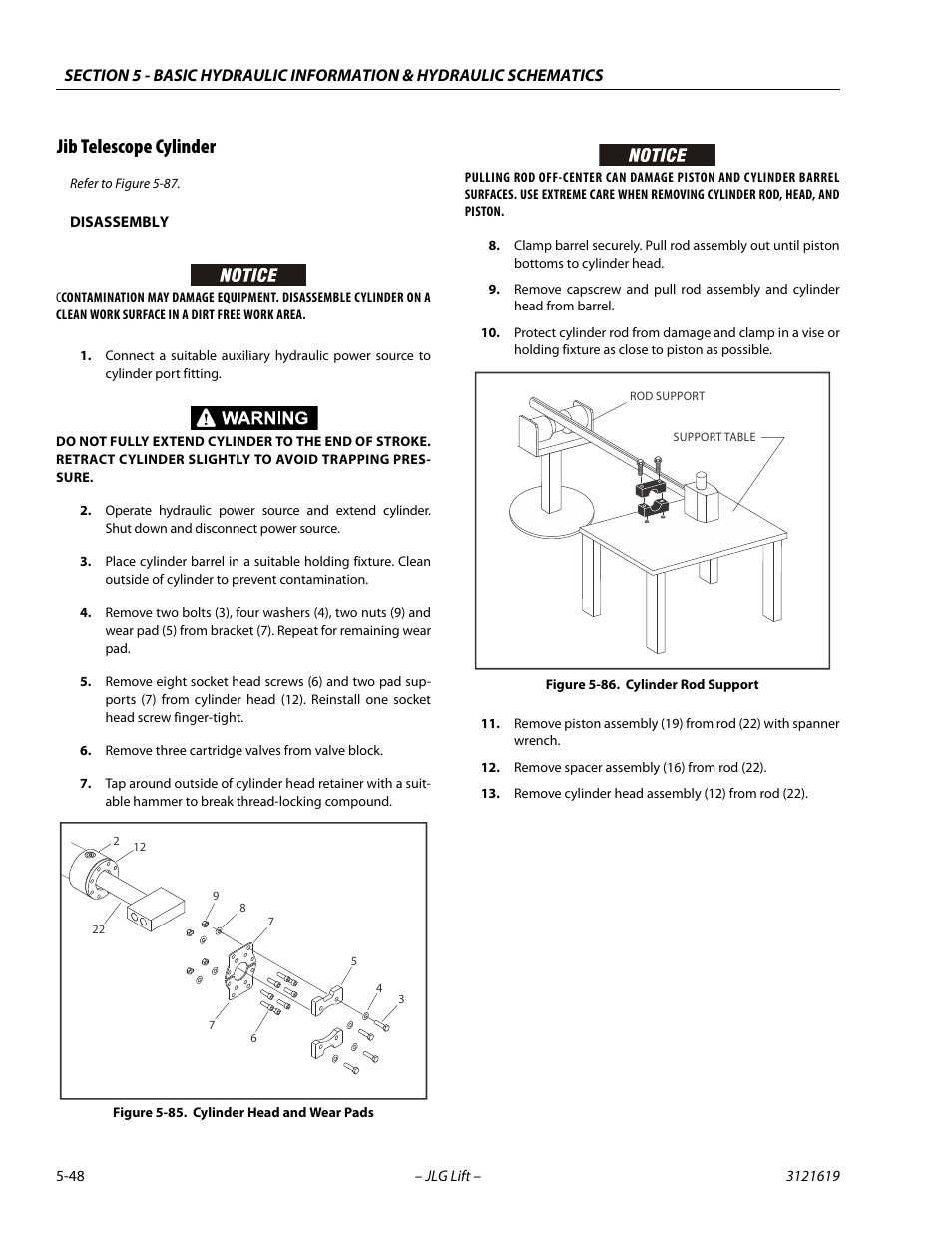 Jib telescope cylinder, Jib telescope cylinder -48, Cylinder head and wear pads -48 | Cylinder rod support -48 | JLG 1850SJ Service Manual User Manual | Page 218 / 452