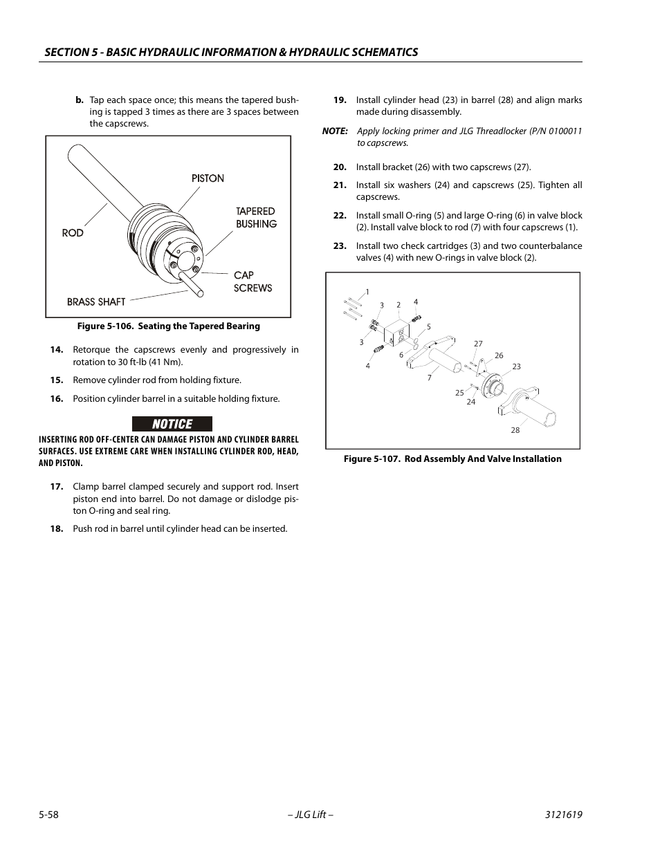 Seating the tapered bearing -58, Rod assembly and valve installation -58 | JLG 1850SJ Service Manual User Manual | Page 228 / 452