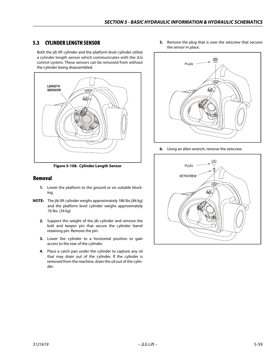 3 cylinder length sensor, Removal, Cylinder length sensor -59 | Removal -59 | JLG 1850SJ Service Manual User Manual | Page 229 / 452