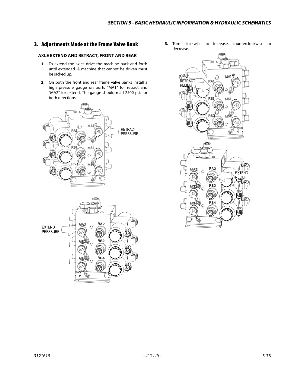 Adjustments made at the frame valve bank, Adjustments made at the frame valve bank -73 | JLG 1850SJ Service Manual User Manual | Page 243 / 452