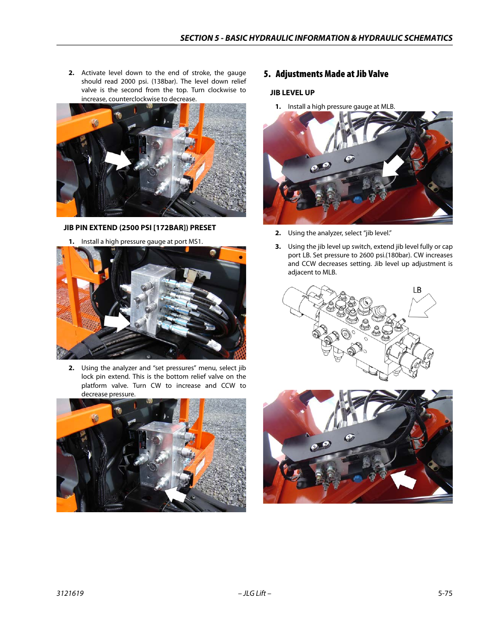 Adjustments made at jib valve, Adjustments made at jib valve -75 | JLG 1850SJ Service Manual User Manual | Page 245 / 452