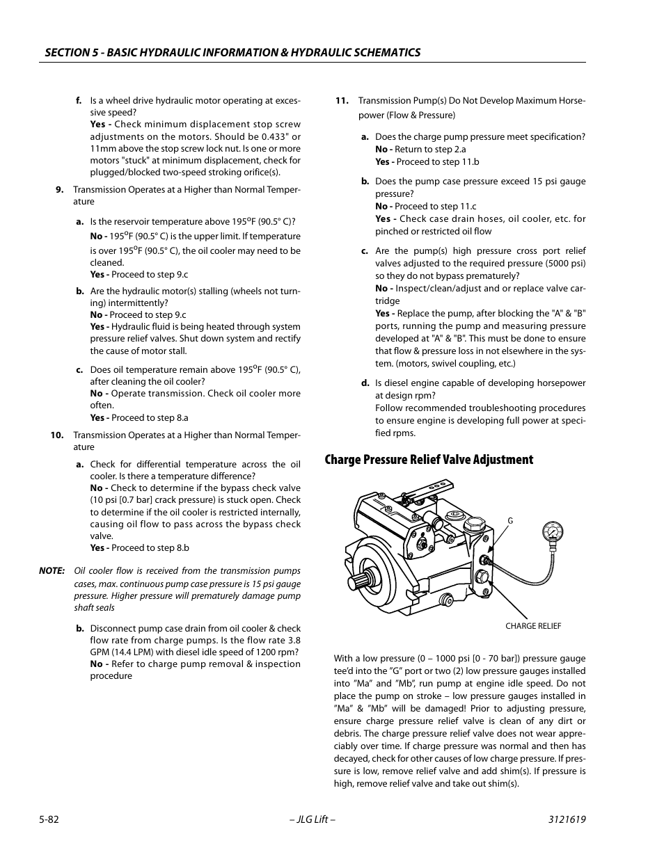 Charge pressure relief valve adjustment, Charge pressure relief valve adjustment -82 | JLG 1850SJ Service Manual User Manual | Page 252 / 452