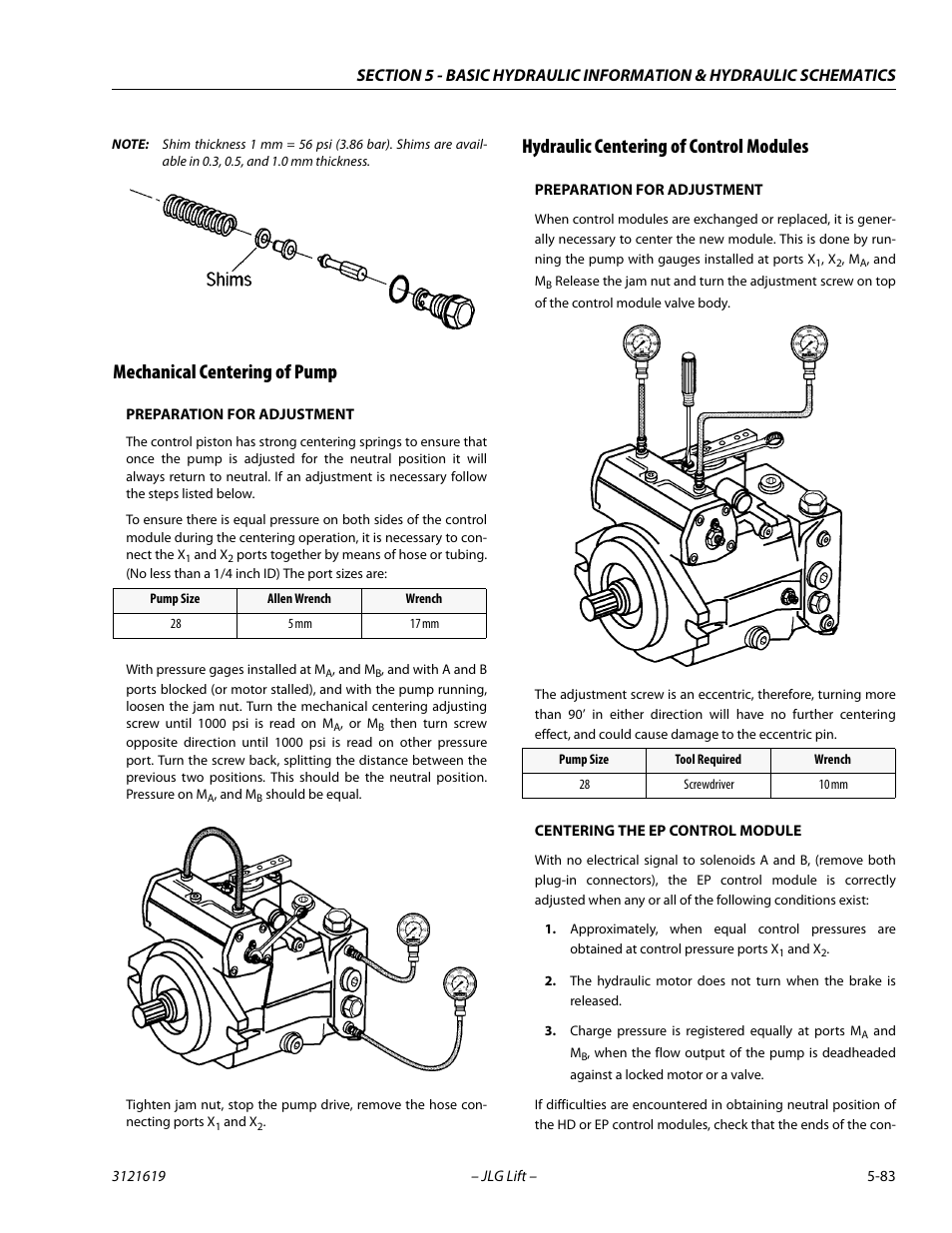Mechanical centering of pump, Hydraulic centering of control modules | JLG 1850SJ Service Manual User Manual | Page 253 / 452