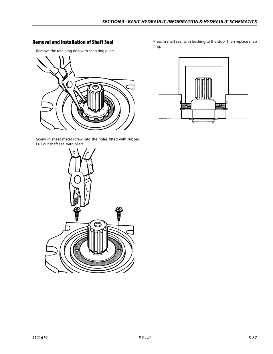 Removal and installation of shaft seal, Removal and installation of shaft seal -87 | JLG 1850SJ Service Manual User Manual | Page 257 / 452