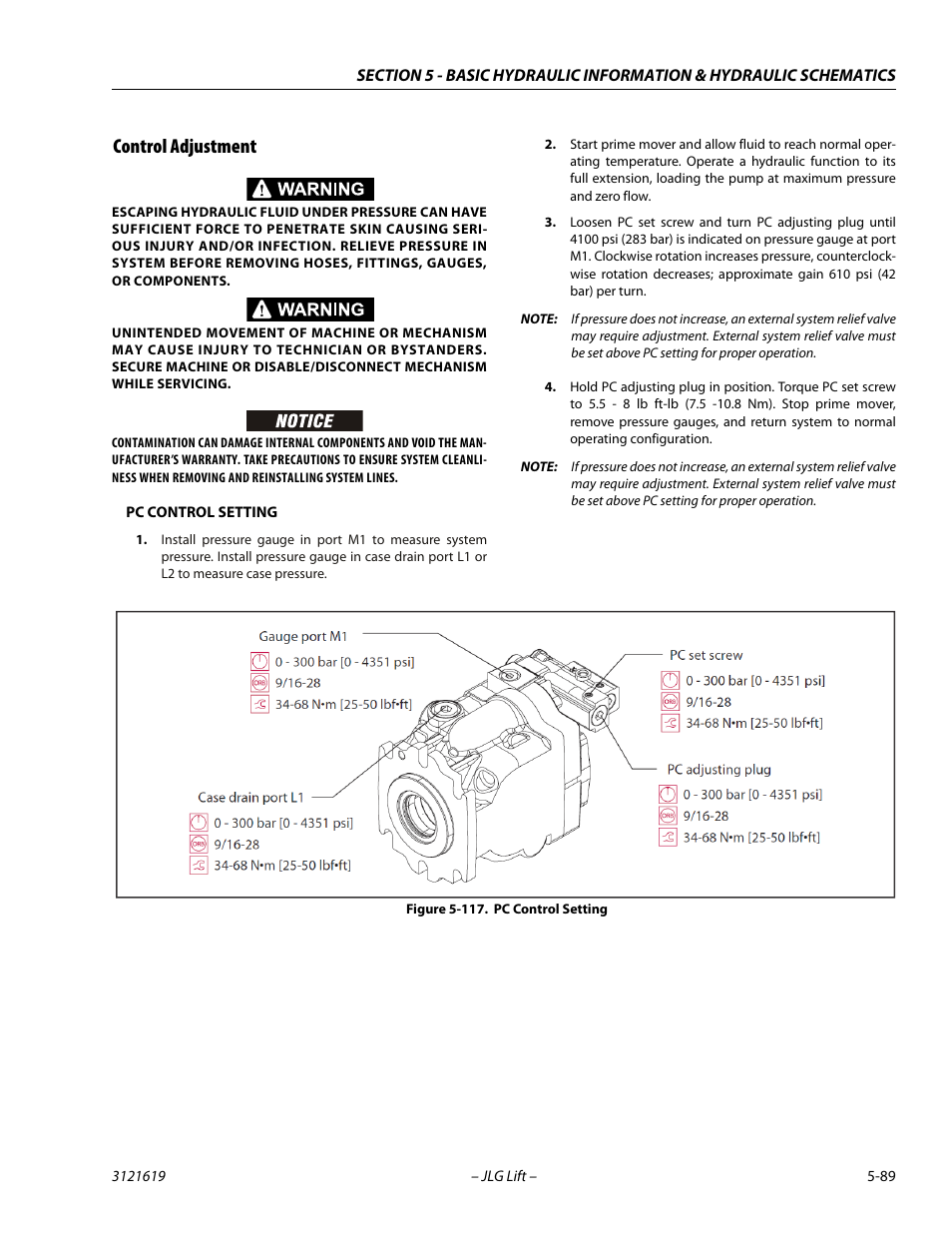 Control adjustment, Control adjustment -89, Pc control setting -89 | JLG 1850SJ Service Manual User Manual | Page 259 / 452