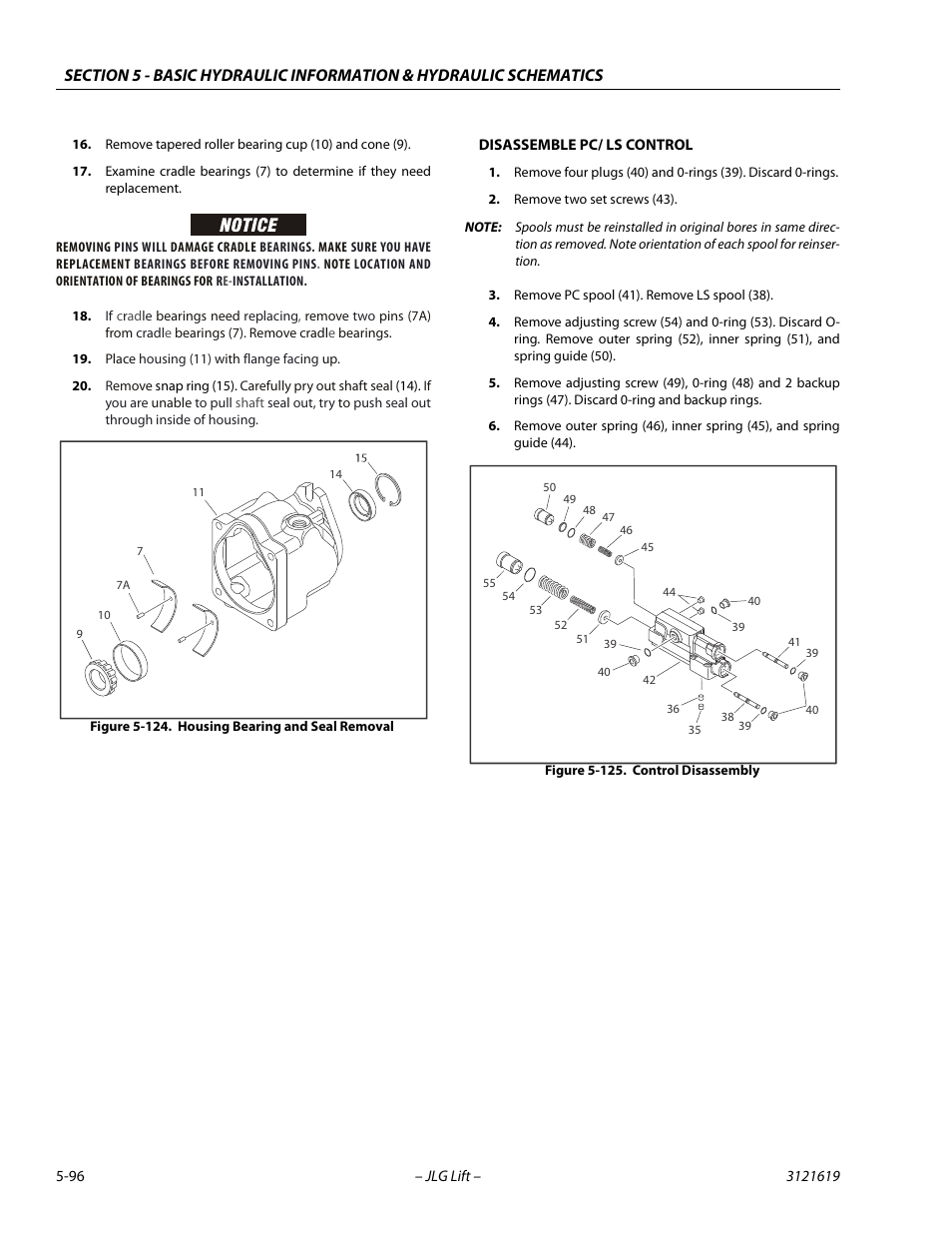 Housing bearing and seal removal -96, Control disassembly -96 | JLG 1850SJ Service Manual User Manual | Page 266 / 452