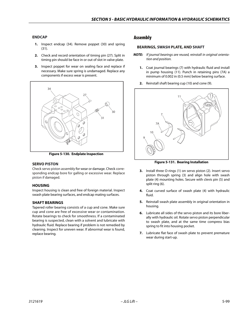 Assembly, Assembly -99, Endplate inspection -99 | Bearing installation -99, Assemb l y | JLG 1850SJ Service Manual User Manual | Page 269 / 452