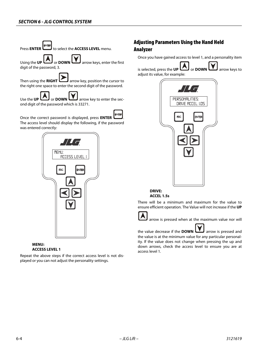 Adjusting parameters using the hand held analyzer | JLG 1850SJ Service Manual User Manual | Page 286 / 452