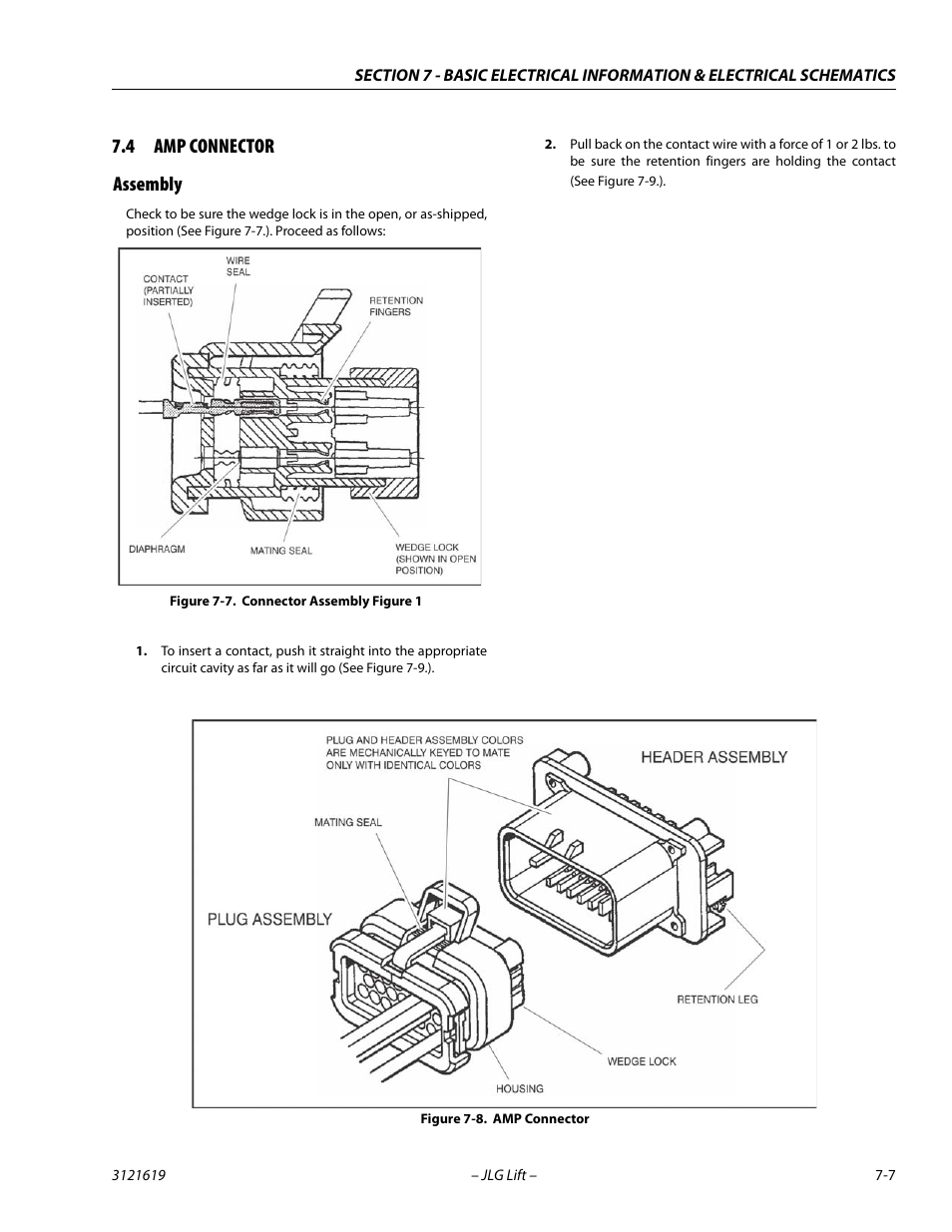 4 amp connector, Assembly, Amp connector -7 | Assembly -7, Connector assembly figure 1 -7, 4 amp connector assembly | JLG 1850SJ Service Manual User Manual | Page 367 / 452