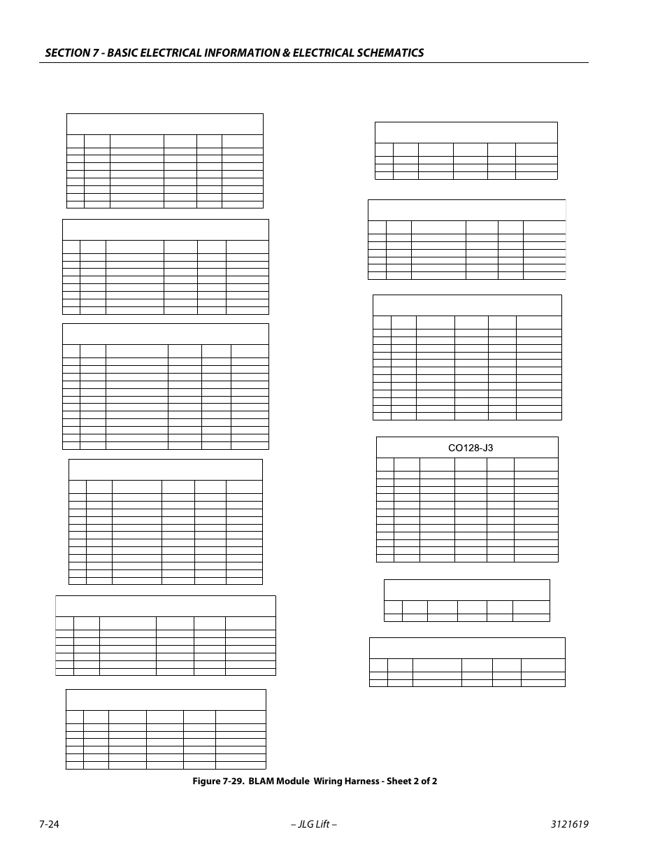 Blam module wiring harness - sheet 2 of 2 -24, Co128-j1, Sn130 | Co128-j5, Co128-j2, X406a, X404b, X222b, X421, X411 | JLG 1850SJ Service Manual User Manual | Page 384 / 452