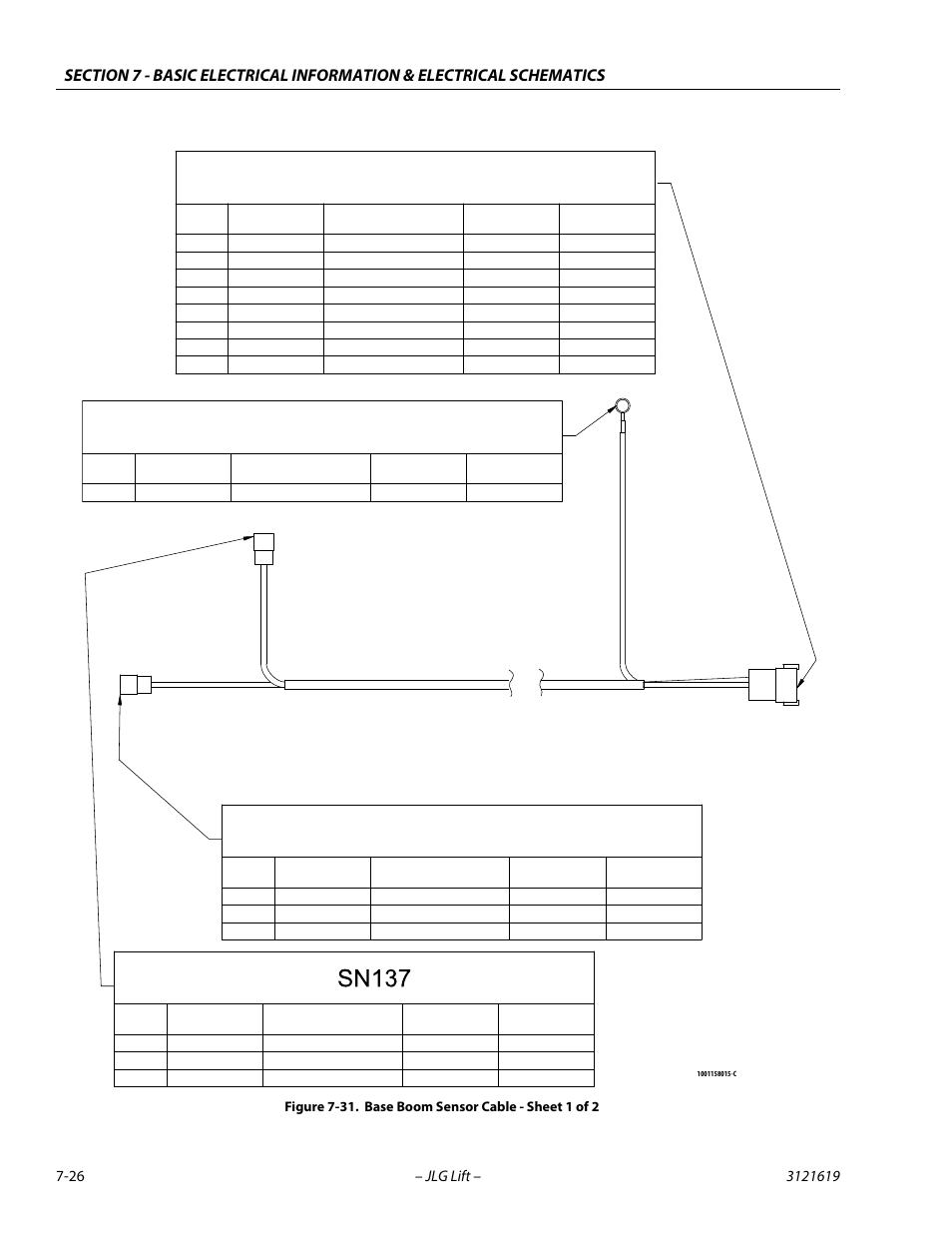 Base boom sensor cable - sheet 1 of 2 -26, Sn136, X406b | X422 | JLG 1850SJ Service Manual User Manual | Page 386 / 452