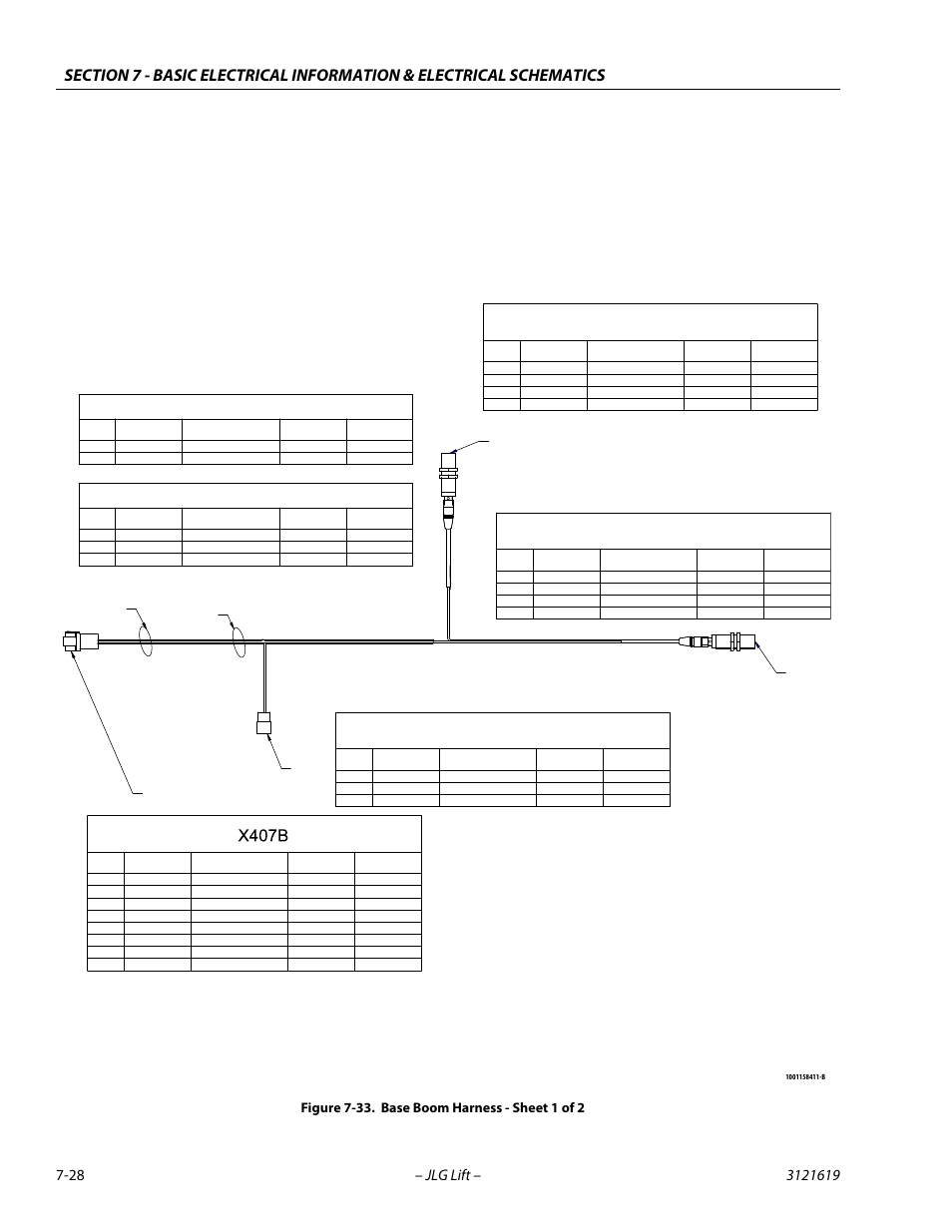 Base boom harness - sheet 1 of 2 -28, Sn221, Sn131 | Sn401, S409, S410 | JLG 1850SJ Service Manual User Manual | Page 388 / 452