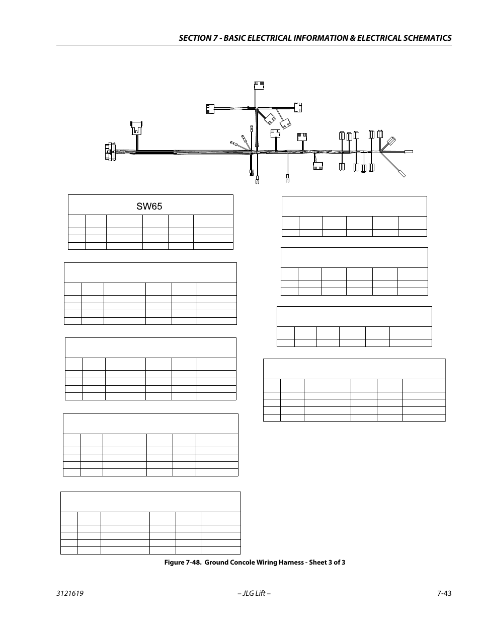 Ground concole wiring harness - sheet 3 of 3 -43, Sw59, Sw62 | Sw61, Sw60, Sw58, Sw56-1, Sw56-3, Sw56-b | JLG 1850SJ Service Manual User Manual | Page 403 / 452