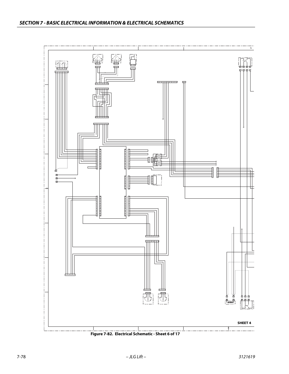 Electrical schematic - sheet 6 of 17 -78, Blk prox sig ( 22), Sheet 4 | Connect to swivel connector boom length & (blam), Pump connector see sheet 7 connect to x222a, Angle module | JLG 1850SJ Service Manual User Manual | Page 438 / 452