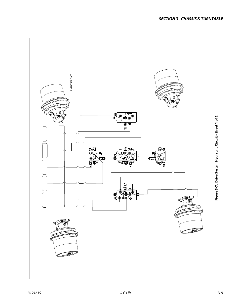 Drive system hydraulic circuit - sheet 1 of 2 -9, Ri g h t, Rear lef t | Fr o n t | JLG 1850SJ Service Manual User Manual | Page 51 / 452
